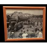 WW2 framed black and white photo of a ceremony Capt. Robert K Morgan and crew of the Boeing B-17