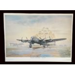 WW2 Colour Print Titled Morning After - Lancaster Dispersal by John Larder. Signed in pen by John