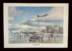 WW2 Colour Print Titled Final Briefing by Edmund Miller G.Av.A. Signed by the artist. Measures 24x18
