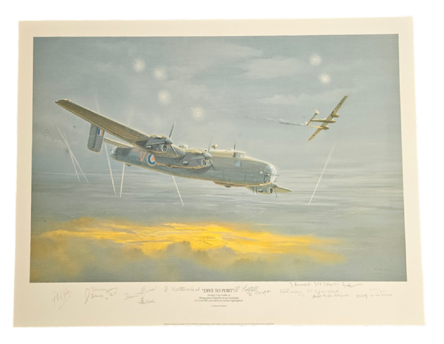 WWII Multi Signed Limited Edition Print Titled Dive To Port by Maurice Gardner, Signed by the Artist