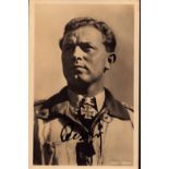 Luftwaffe Ace Walter Oesau original wartime signed 5.5x3.5 inch approx sepia photo. Walter "Gulle"