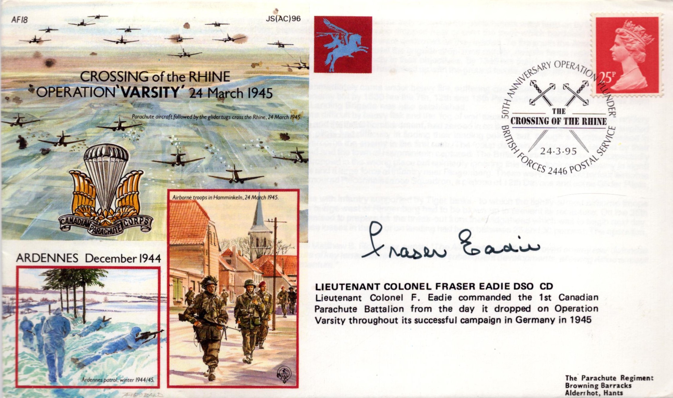 WWII Lieutenant Colonel Fraser Eadie DSO CD signed Crossing of the Rhine Operation 'Varsity@ 24