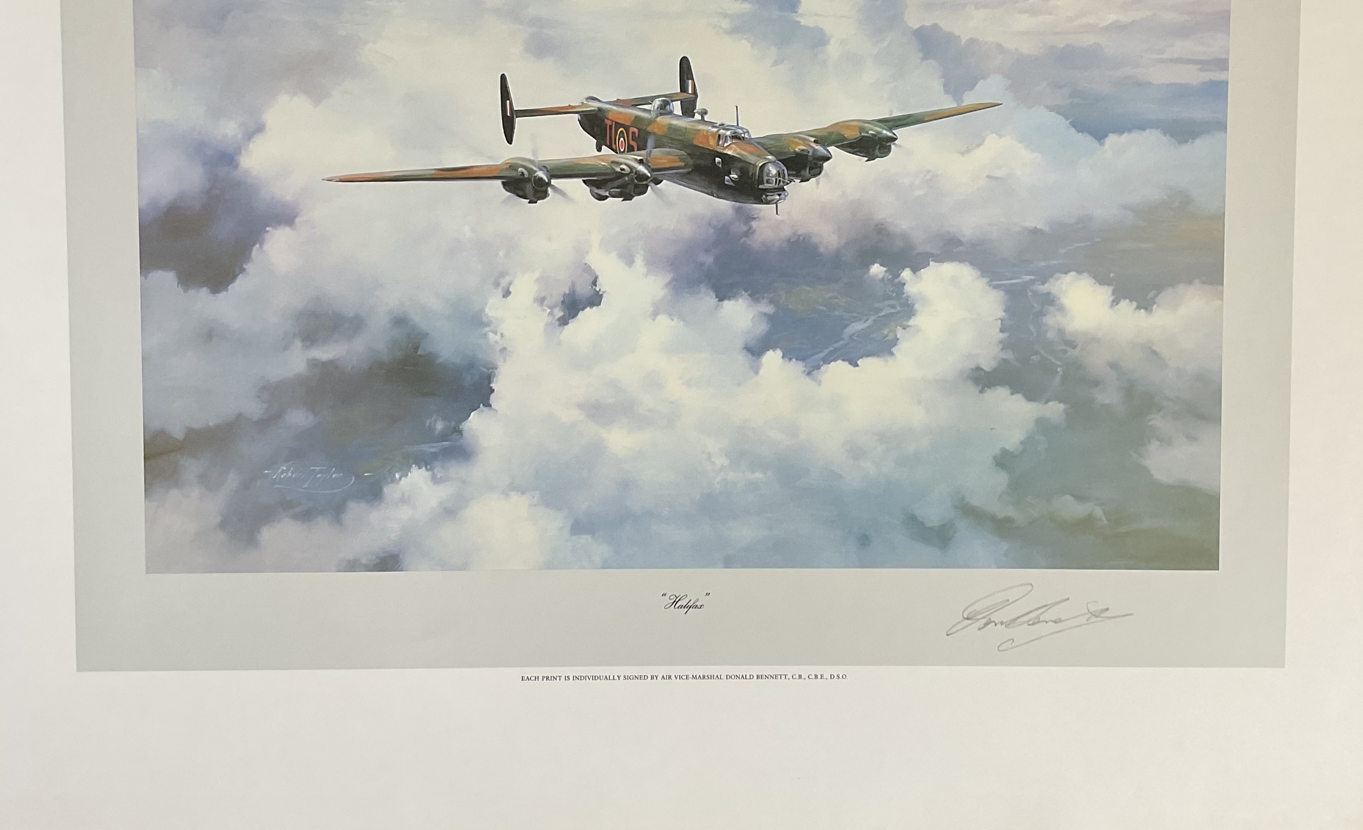 WW2 Colour Print Titled Halifax by Robert Taylor. Signed by Air Vice-Marshal Donald Bennett, CB, C. - Image 2 of 2