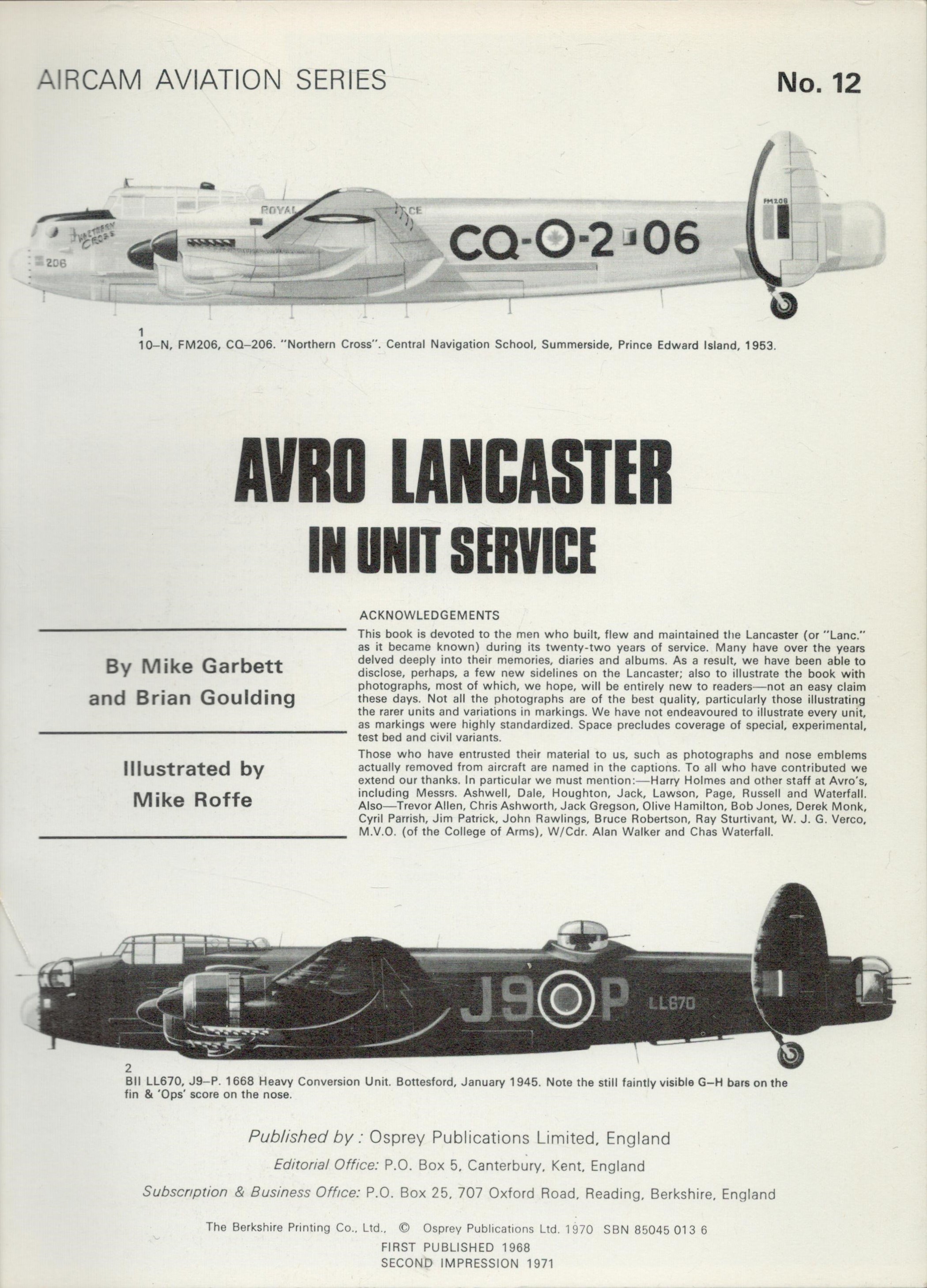 Mike Garbett and Brian Goulding Paperback book titled Avro Lancaster In Unit Service. An Aircam - Image 2 of 2