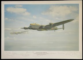 WWII Colour Print Grand Slam Guardian by Maurice Gardner Multi Signed by Harry Johnson, Bill Reid, A