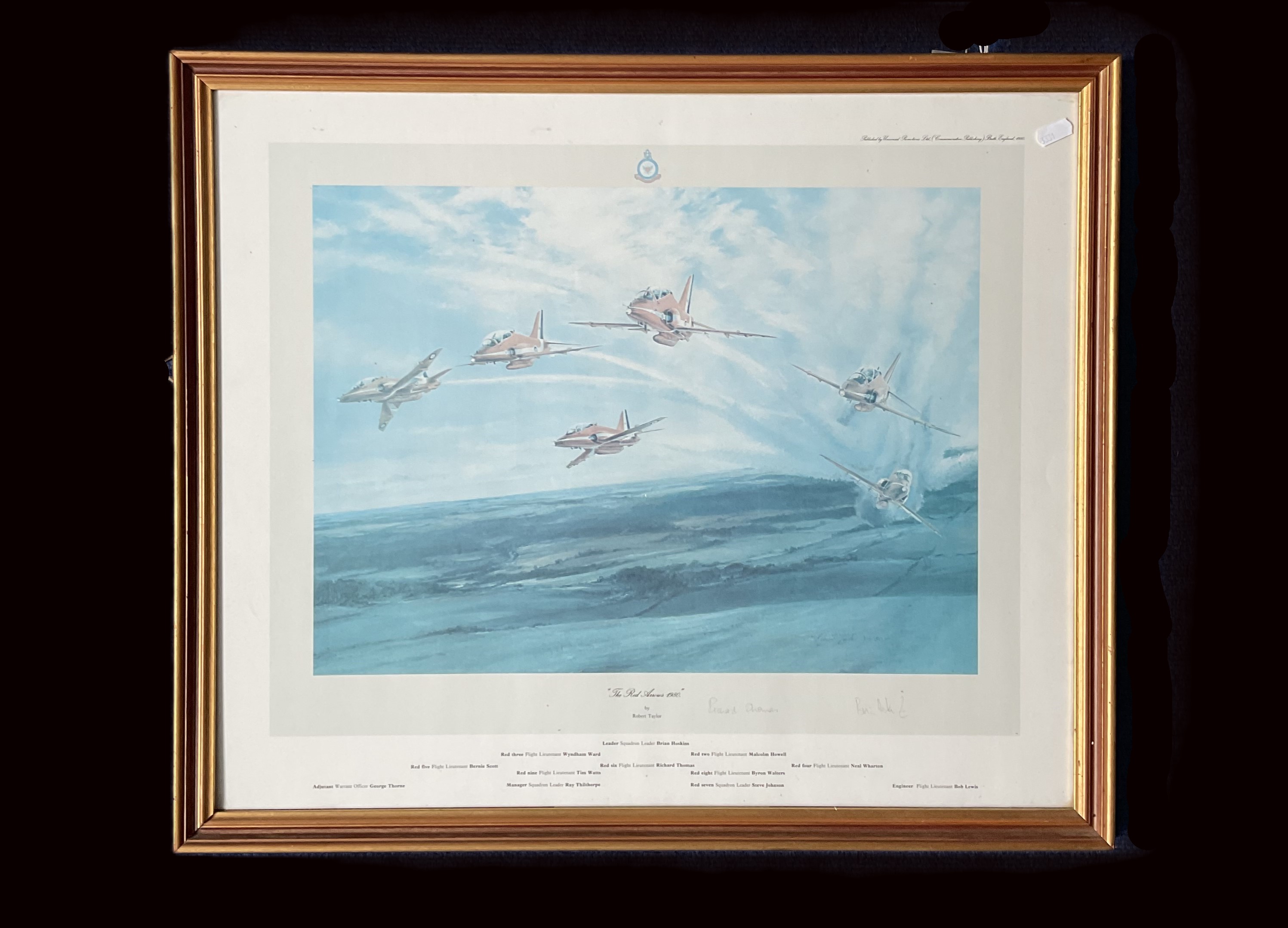 Signed Print The Red Arrows 1980 by Robert Taylor, Framed to an approx size of 24 x 26 inches signed