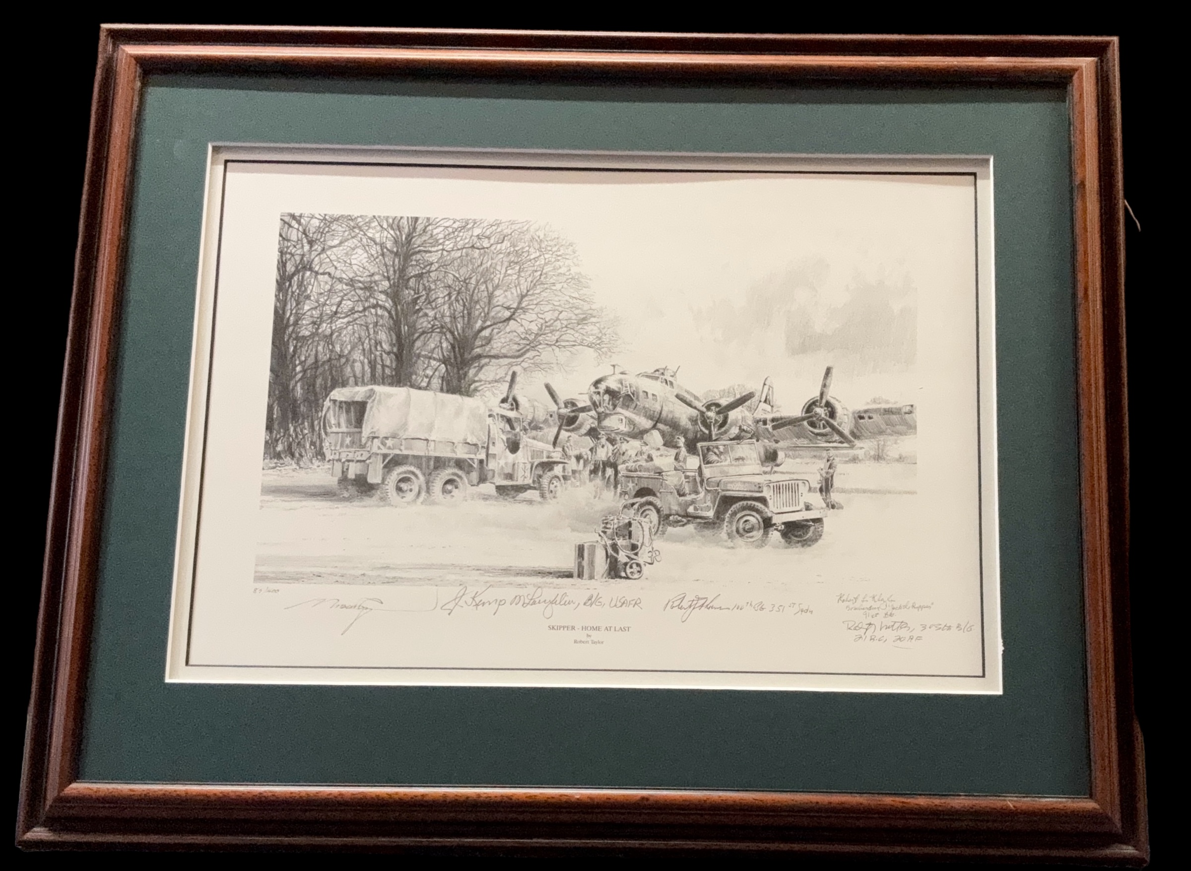 Skipper Home at Last WWII multi signed 30x23 framed print signed in pencil by the artist Robert