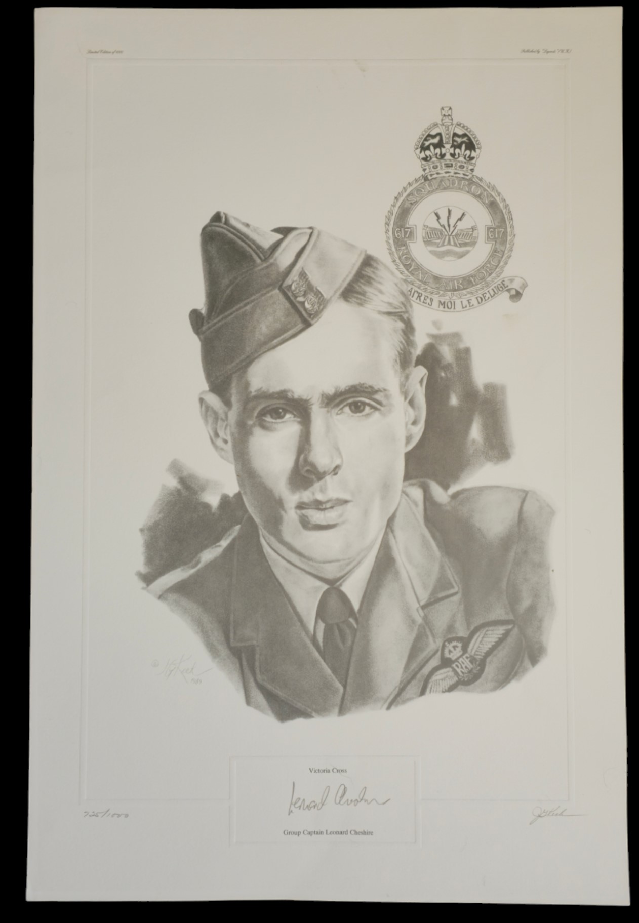 Grp Cptn Leonard Cheshire Signed KG Keck Black and White Print. 725/1000. Signed In Pencil by