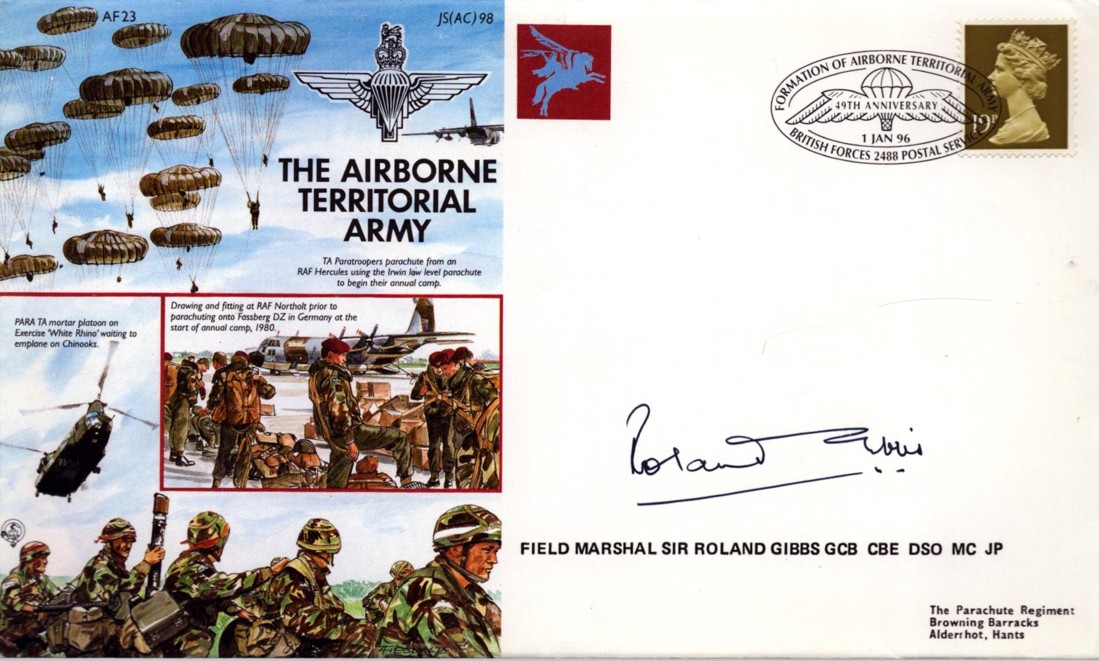 Field Marshal Sir Roland Gibbs GCB CBE DSO MC JP signed The Airbourne Territorial Army commemorative