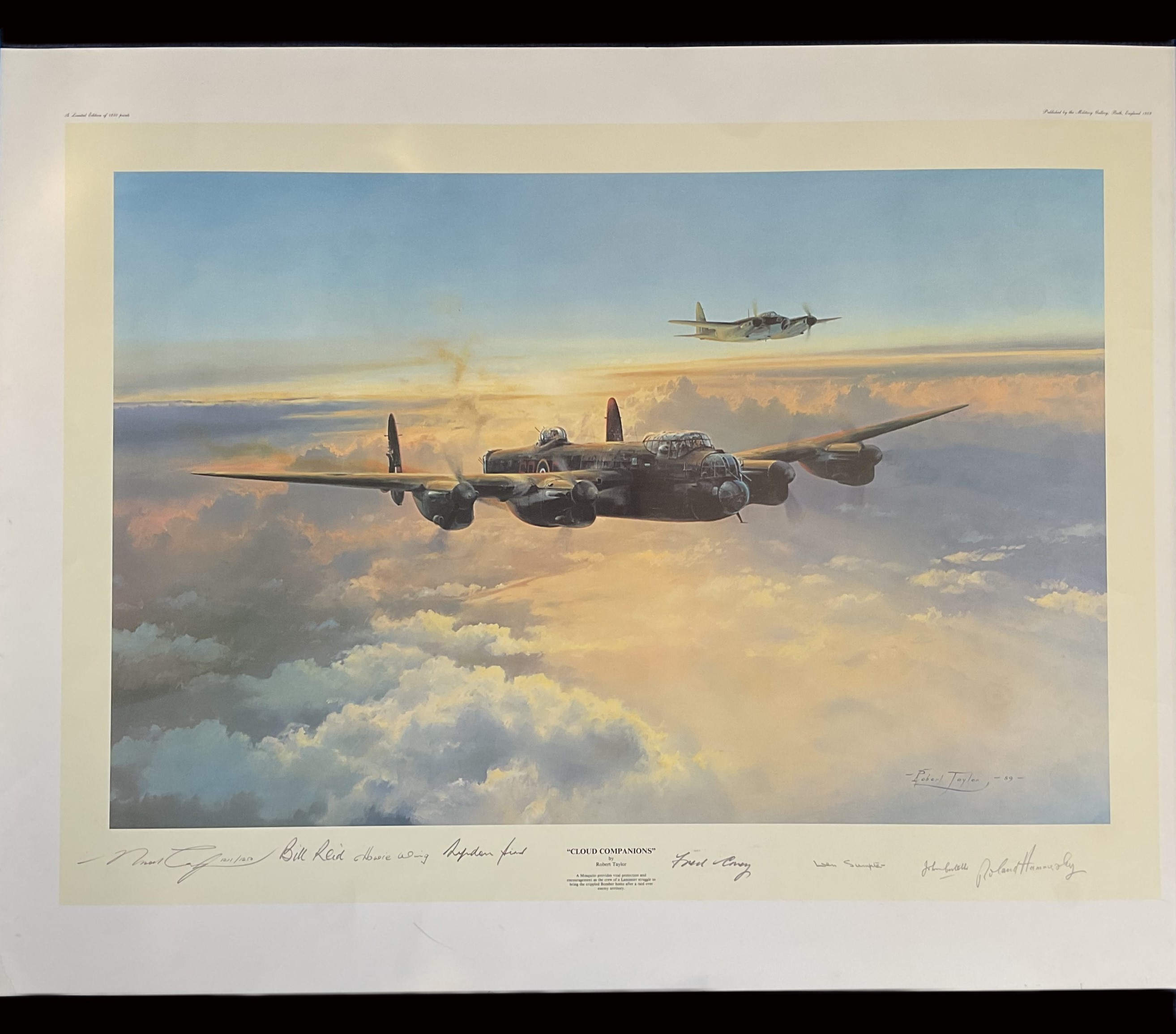 WWII Colour Print Titled Cloud Companions by Robert Taylor. Limited 1211 of 1250. Multi Signed by