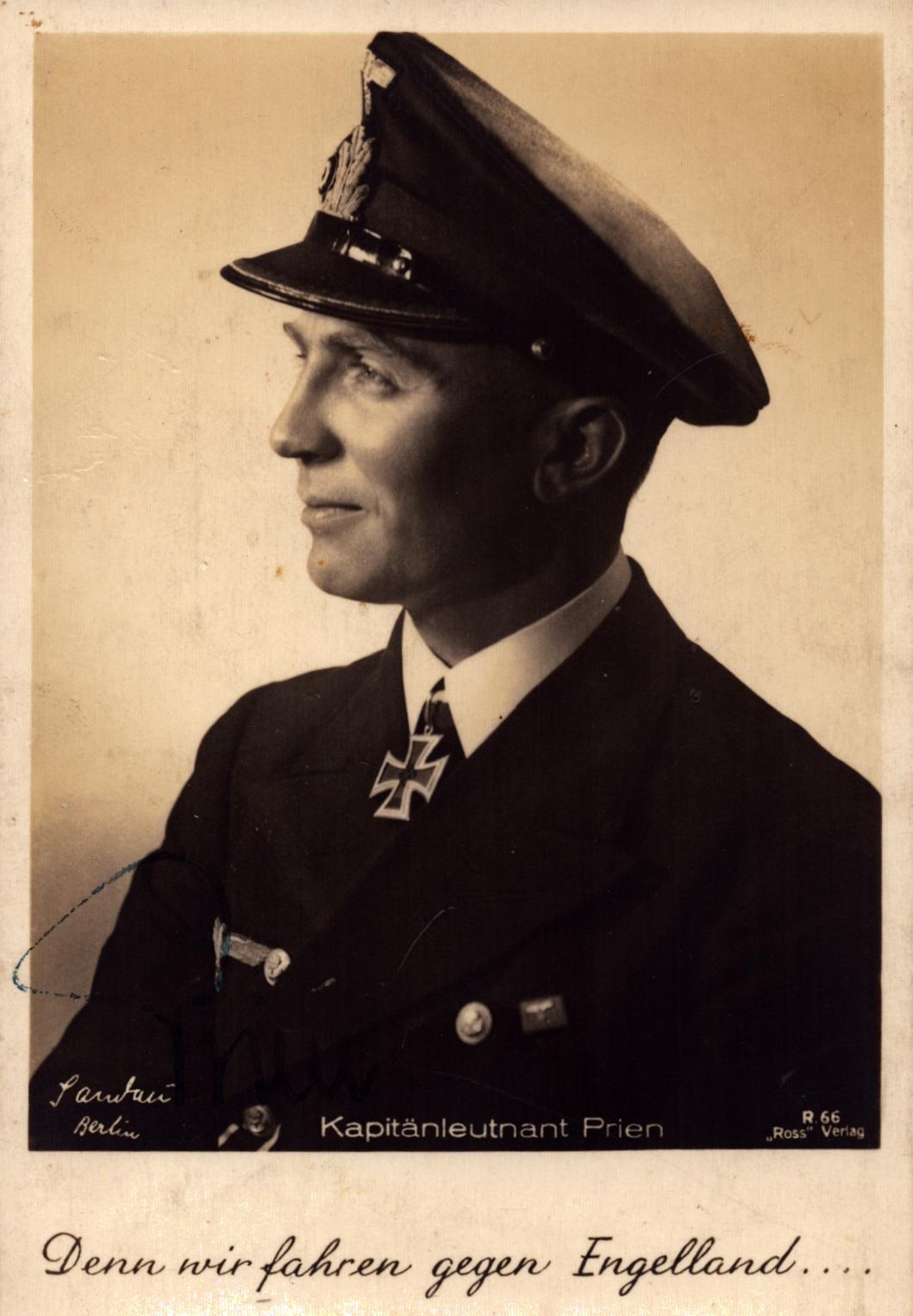 U-Boat Ace Günther Prien signed wartime original 5x3.5 inch approx black and white photo. Günther