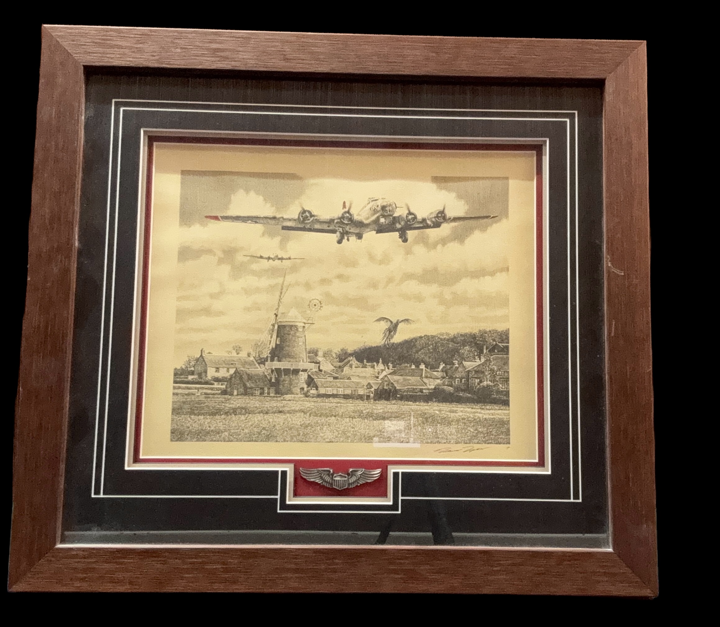 USAF B17 Bomber WWII print 24x22 inch framed and mounted signed in pencil by the artist Robert