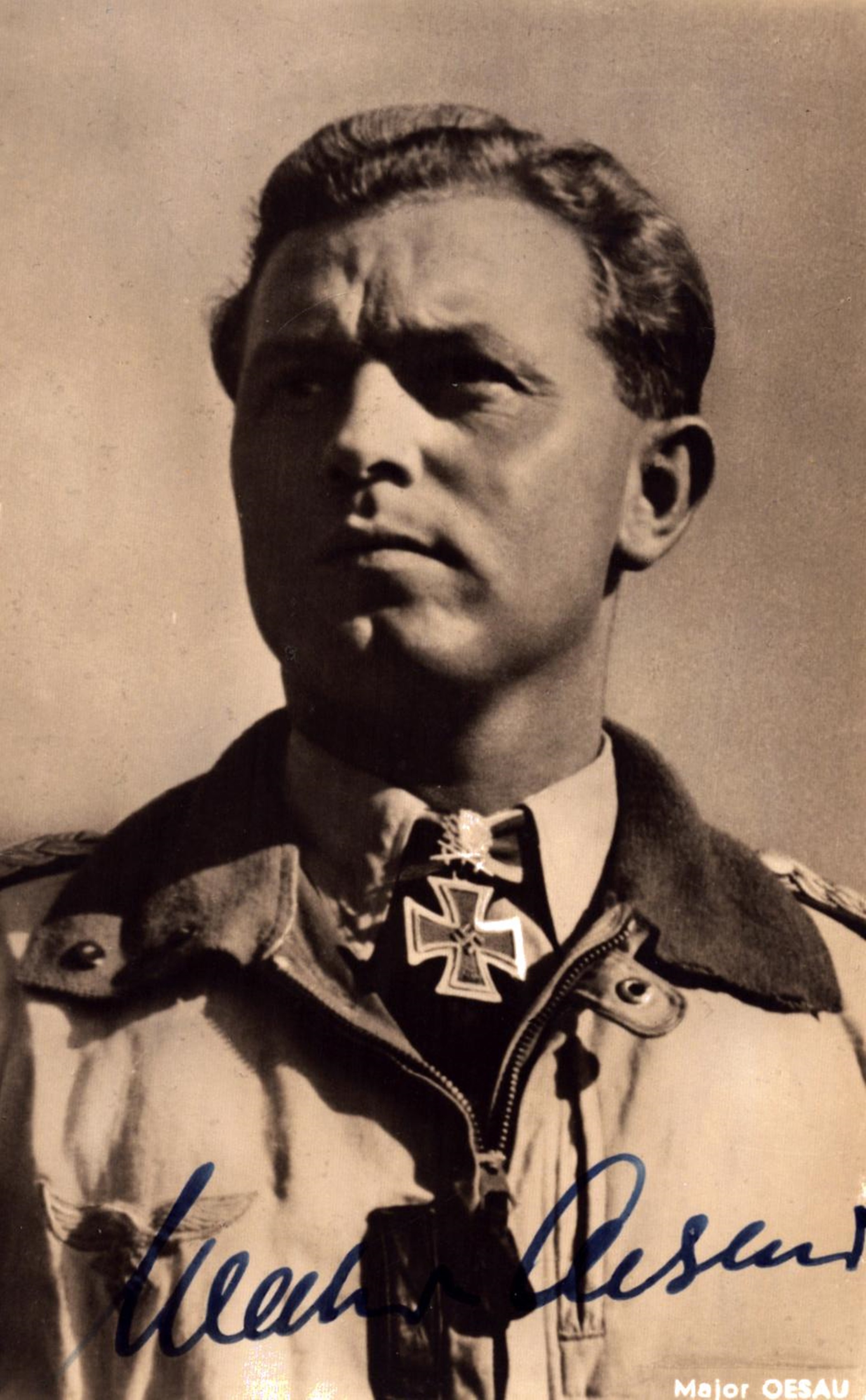 Luftwaffe Ace Walter Oesau signed wartime original5x3 inch approx sepia photo. Walter "Gulle"