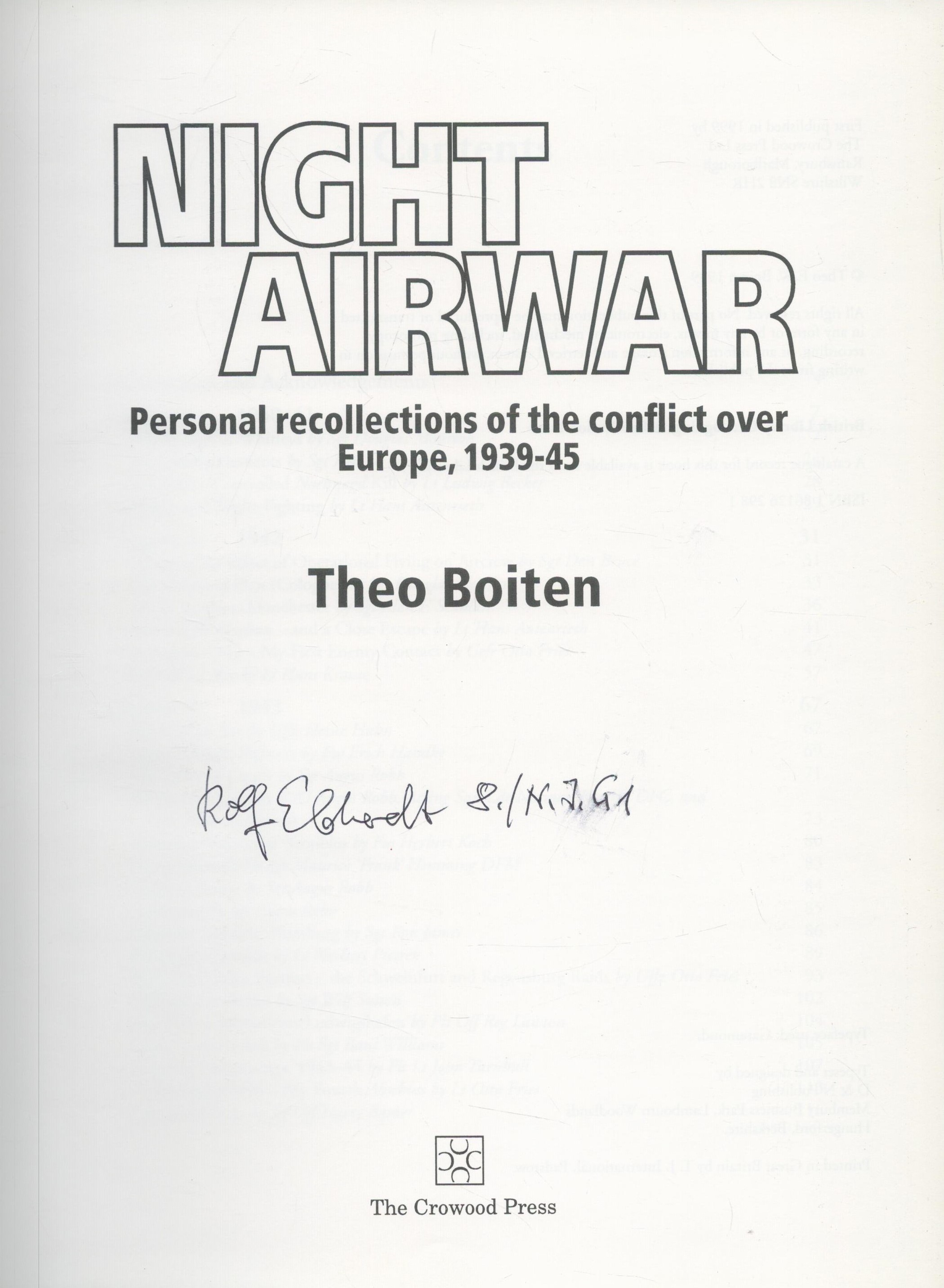 WWII Rolf Ebartd Signed Book Night Air war Personal Recollections of the conflict over Europe, - Image 2 of 3