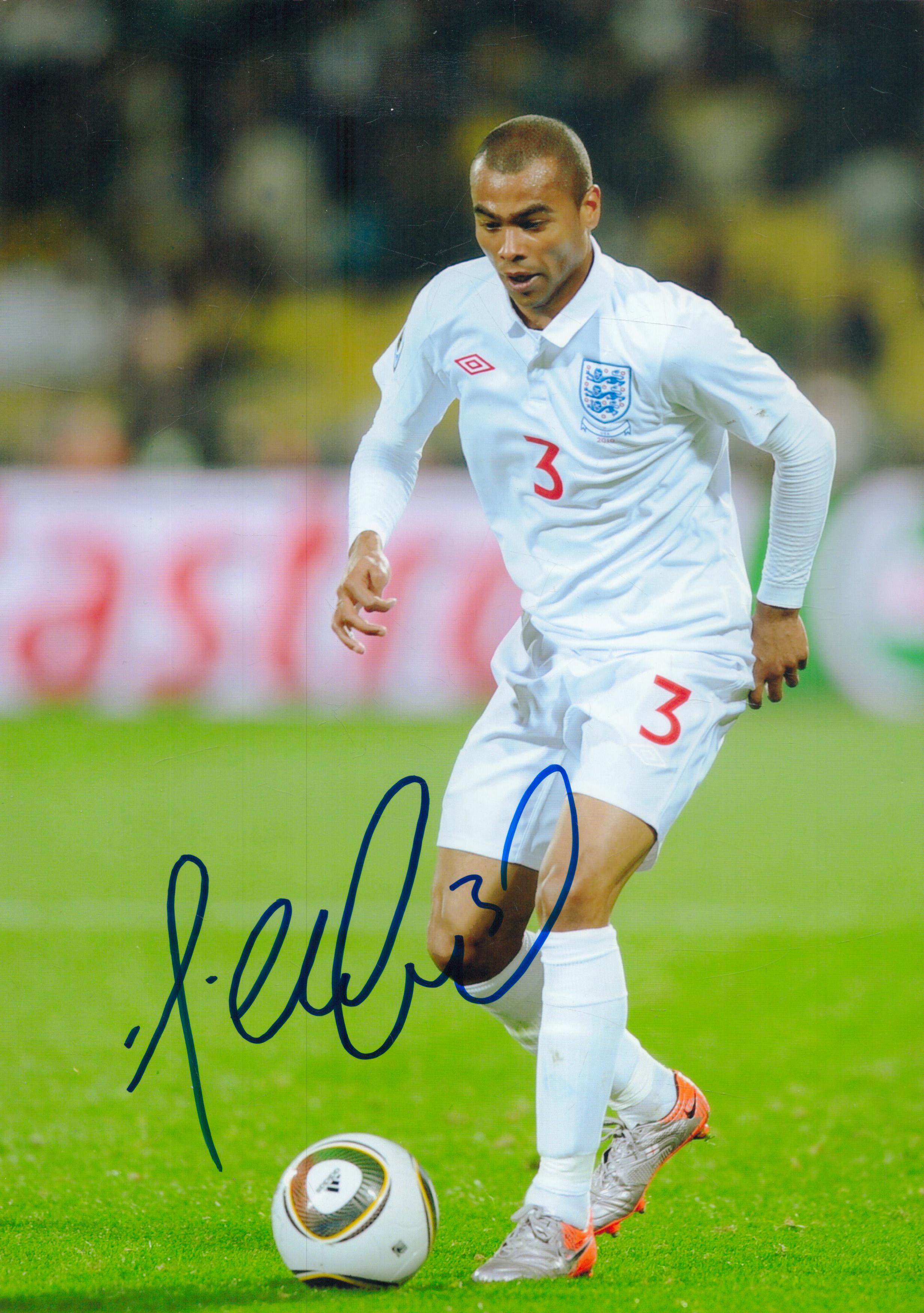 Ashley Cole signed 10x8 inch colour photo pictured in action for England.