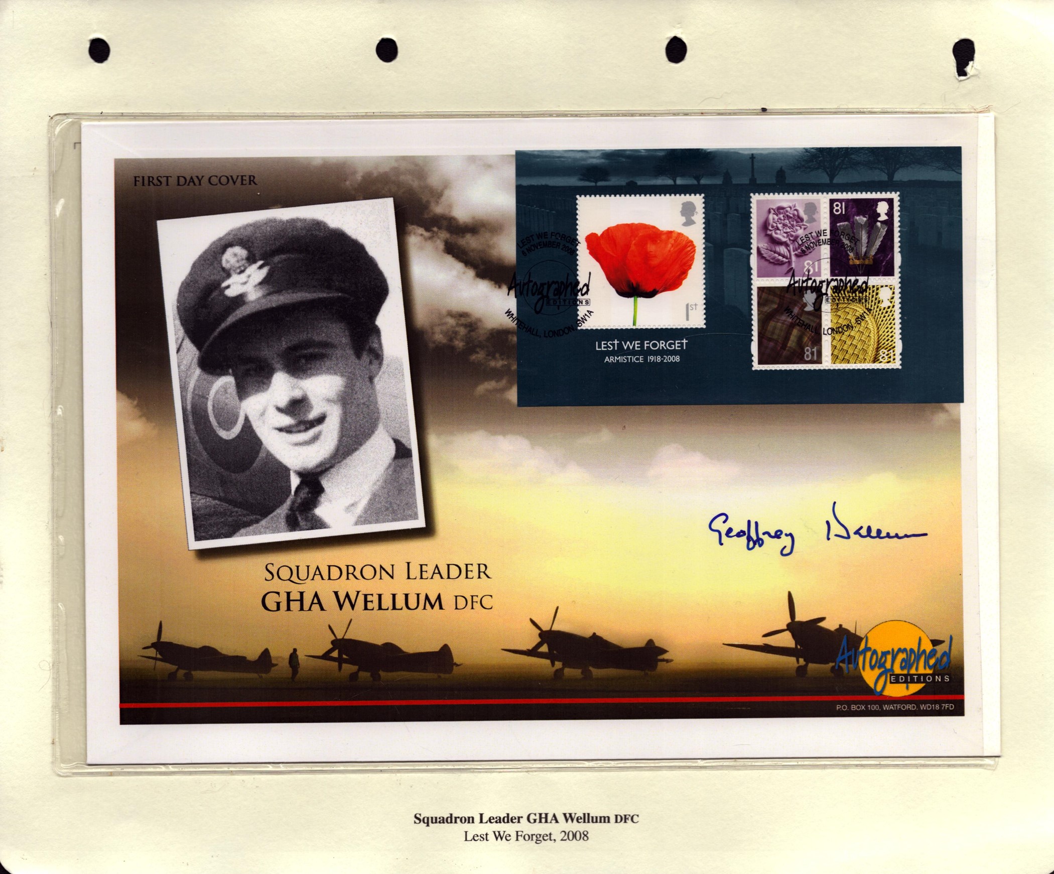 Sqdn Ldr Gha Wellum DFC signed large Autographed Editions FDC. Good condition Est.