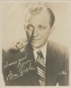 Bing Crosby signed 10x8 inch vintage sepia photo printed signature. Good condition Est.