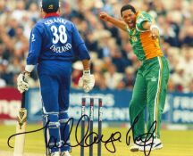 Makhaya Ntini signed 10x8 inch colour photo pictured while playing for South Africa. Good condition.