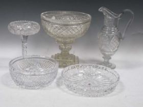 A collection of glass to include a cut glass square footed bowl, late 19th century, a cut glass