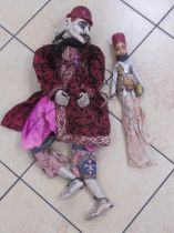 Burmese Marionette Puppet with red hat and dress in red and black robe and pink trousers, 90cm (head