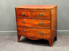 A Regency mahogany bowfront chest of 2 short and 2 long drawers on bracket feet, 91cm wide