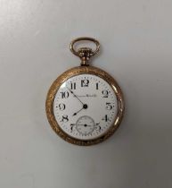 A Hampton watch company gold plated open faced pocket watch In working order but has not been tested