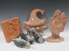 Various moulded garden wall plaques and animal figures