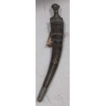A late 19th century Yemeni Jambiya dagger and scabbard, total length 50cm
