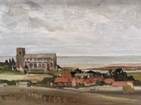A view of Salthouse, Norfolk, oil on board, titled verso, 21 x 33cm