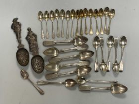 A collection of continental metalware flatware including Russian, Dutch and French, 529.9g (17.1ozt)