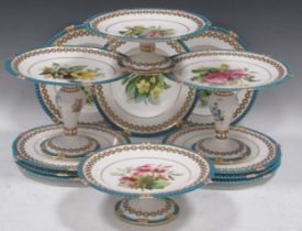 A Victorian part dessert service with painted floral decoration comprising of two pairs of