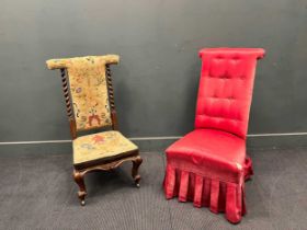 A Victorian rosewood prie dieu chair and another chair (2)