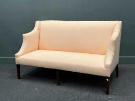 A 19th century mahogany settee on tapered legs, 88 x 153 x 77cm