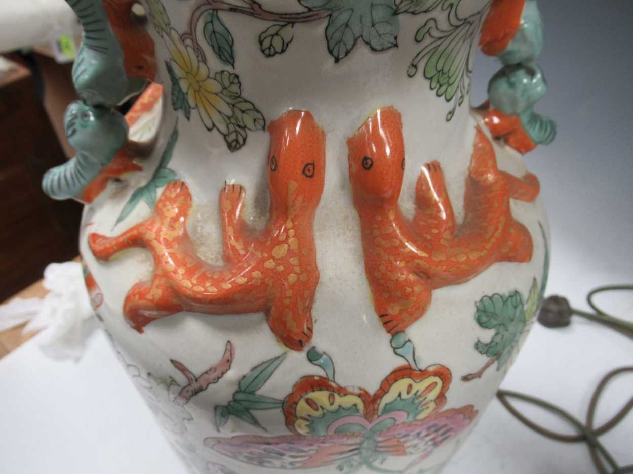 A pair of modern Chinese vases adapted to lamps, 70cm high including fittings (2) - Image 3 of 4