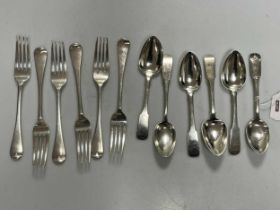 6 Scottish silver dessert spoons; 3 with mark of George Law, Perth, circa 1821 and 3 with