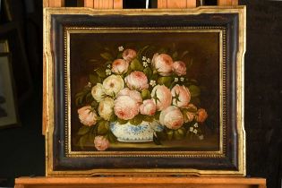 Three still lifes - two of roses in a blue and white jar, in the provincial style; and one of