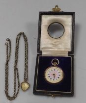 A 9ct gold lady's fob watch, cased, together with a gold plated chain and pendant