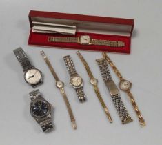 Two 9ct gold wristwatches with gold bracelets, a cased gold plated Omega De Ville wristwatch, 4