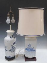 A 20th century Chinese porcelain lamp and another painted with Hong Kong police launch (2)
