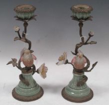 A pair of 20th century porcelain and metalware candelabra, 28cm high