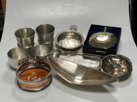 A German silver bon bon dish, 163g (5.2ozt) together with a collection of silver plated and pewter