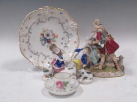 A Meissen figure group “The Secret Letter”, 18cms high (losses) and other ceramics Courting