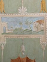 A faux painted decorative panel of architectural motifs in the Italian renaissance style, 20th