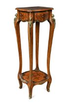 A Victorian mahogany, kingwood and rosewood marquetry two tier plant stand, the shaped top raised on