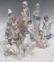 Lladro model figurines and animals/birds, 12 pieces, mainly smaller sizes, largest 25cm high