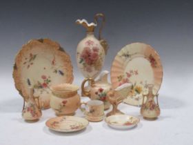 A collection of Royal Worcester blush ivory porcelain painted with flowers, to include a pair of