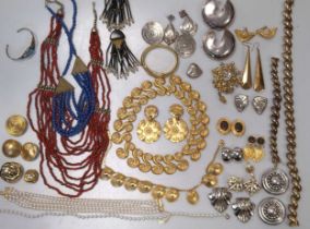 A collection of costume jewellery, together with a chain style ring tested as 9ct gold, a length