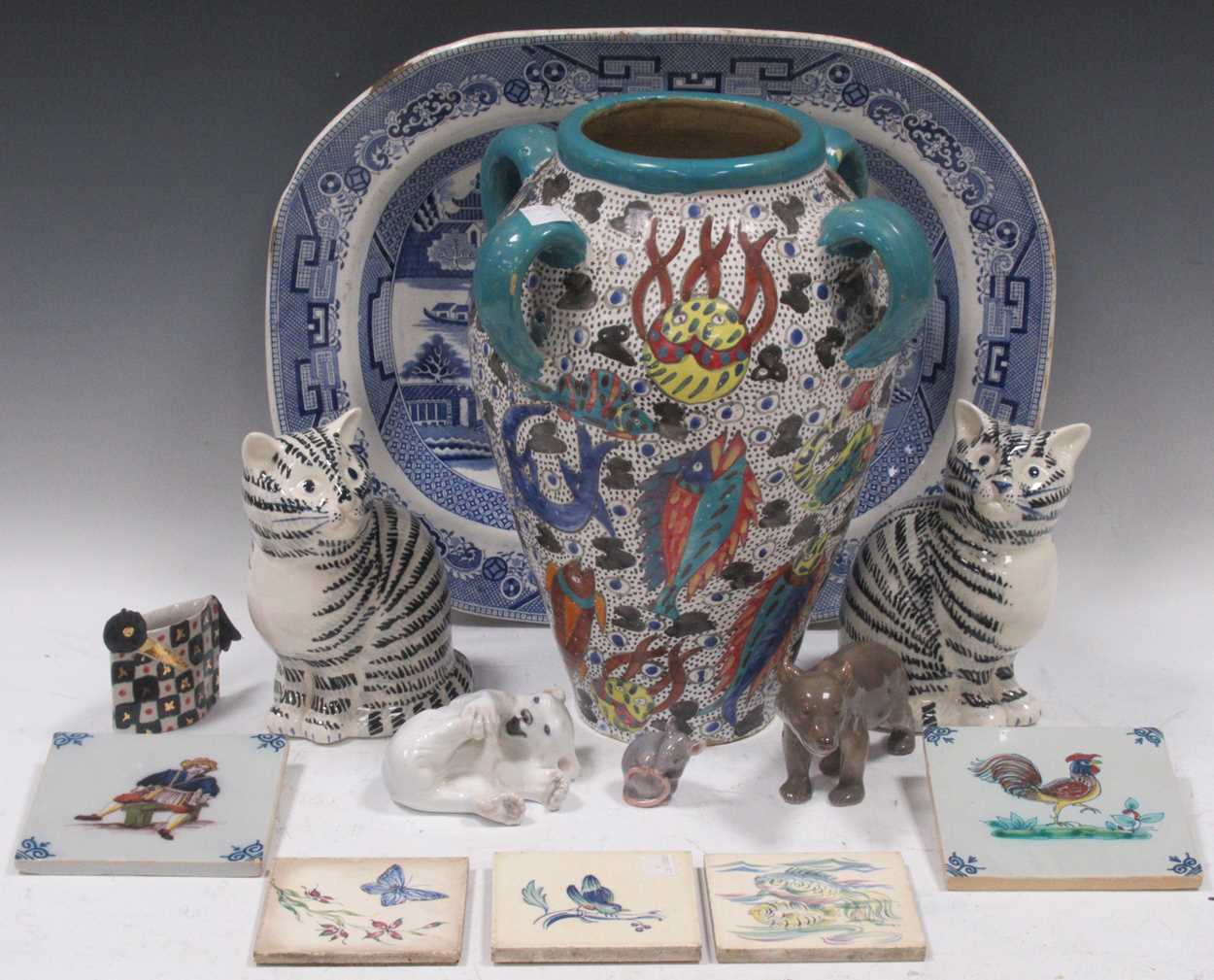 A Royal Copenhagen polar bear, a Bing & Grondahl brown bear and rat, together with two ceramic