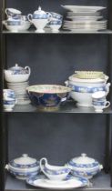 Wedgwood Blue Siam part dinner service. Three tureens, sauceboat, teacups and 14 saucers, 12 side