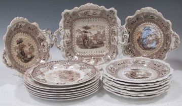 A collection of 19th century British pottery, to include a set six Brisbane pattern plates, a
